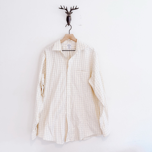 Brooks Brothers Men's Yellow Plaid Button Down Shirt Size 17 - Picture 1 of 6